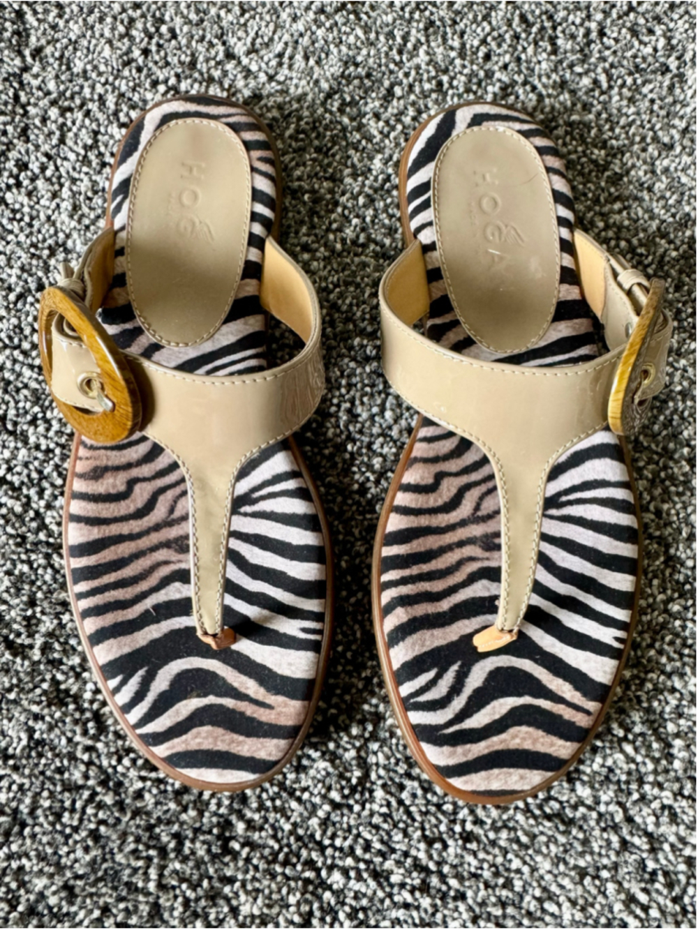 Women's Hogan Patent Leather Ibiza Sandals Zebra Footbed Tortoiseshell Buckle 36 - Picture 3 of 13